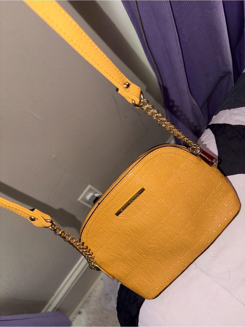 Steve Madden Yellow Embossed Crossbody with Gold Chain Strap